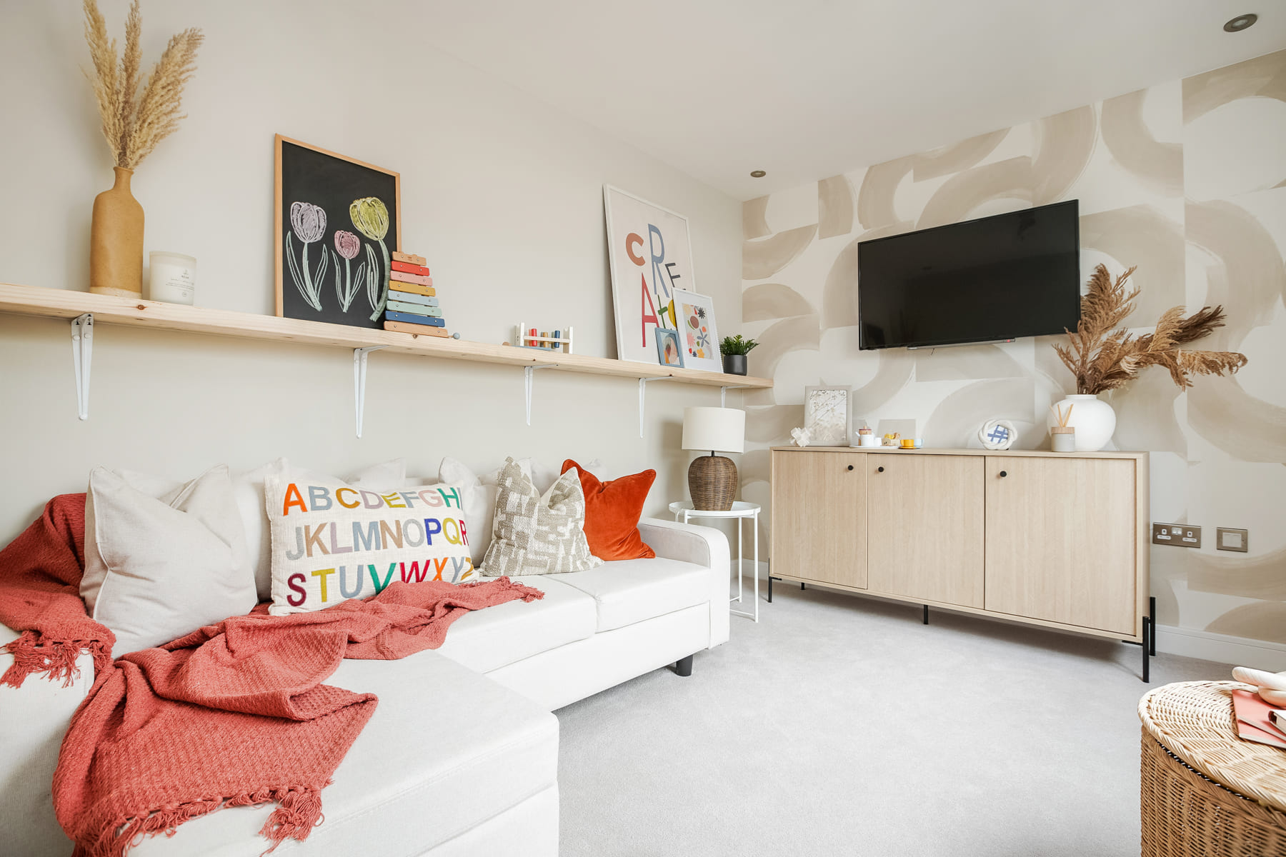 Sofa and sideboard with TV