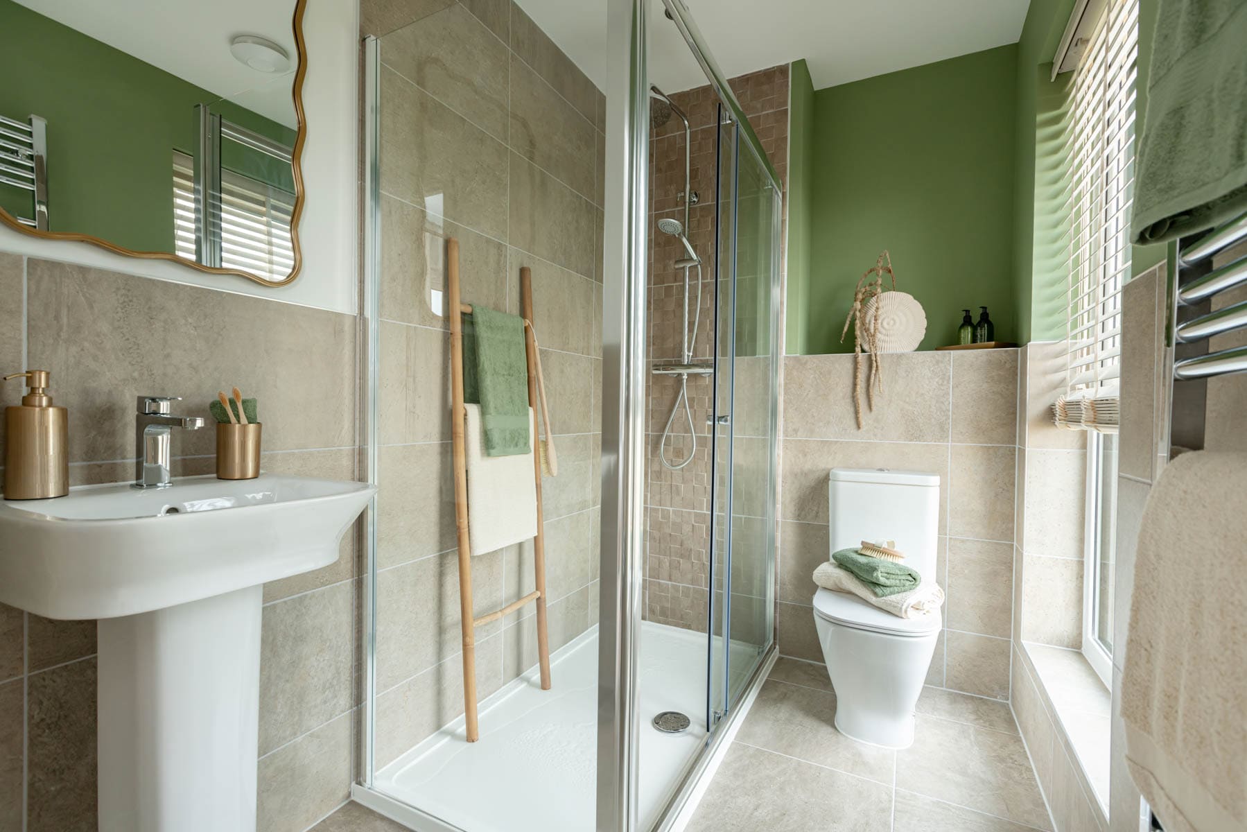 Shower, sink and toilet