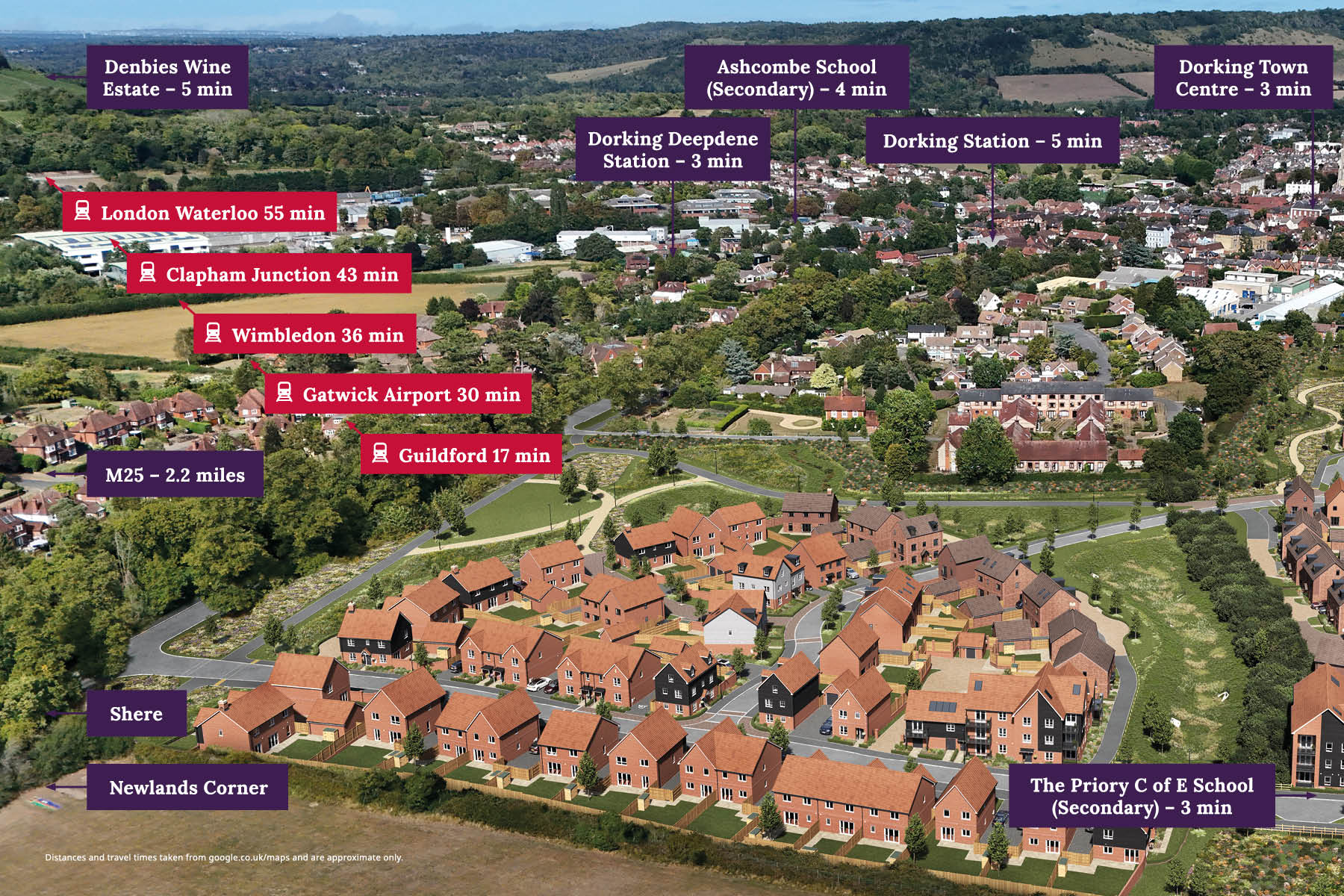 Sondes Meadow Dorking aerial CGI