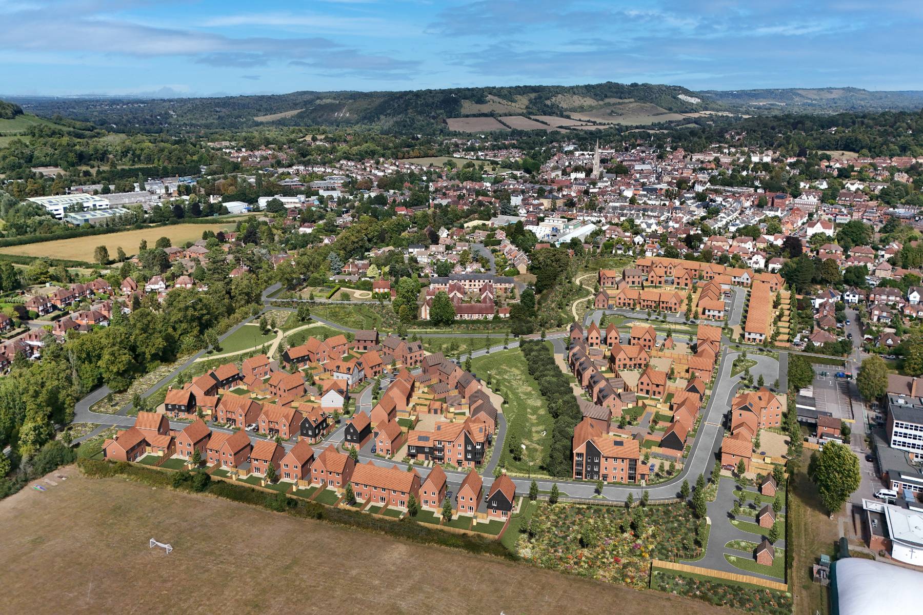 Sondes Meadow Dorking aerial CGI
