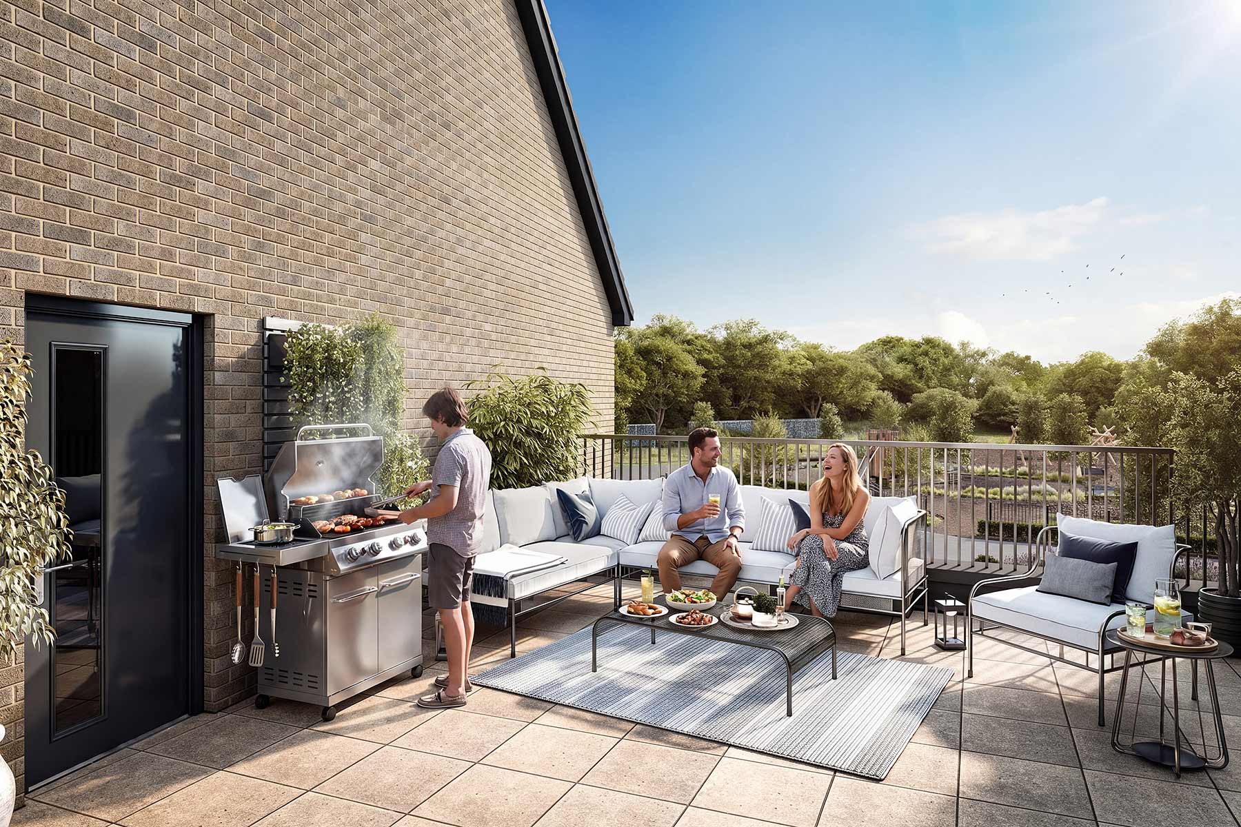 Trelton CGI terrace - view is indicative & image edited using AI for illustrative purposes only