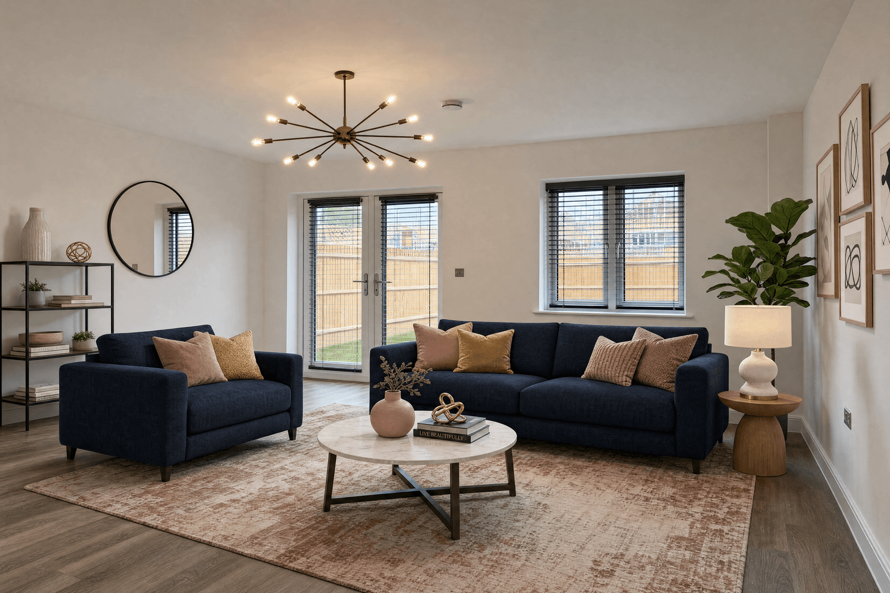 Bright, open‑plan living space with garden access