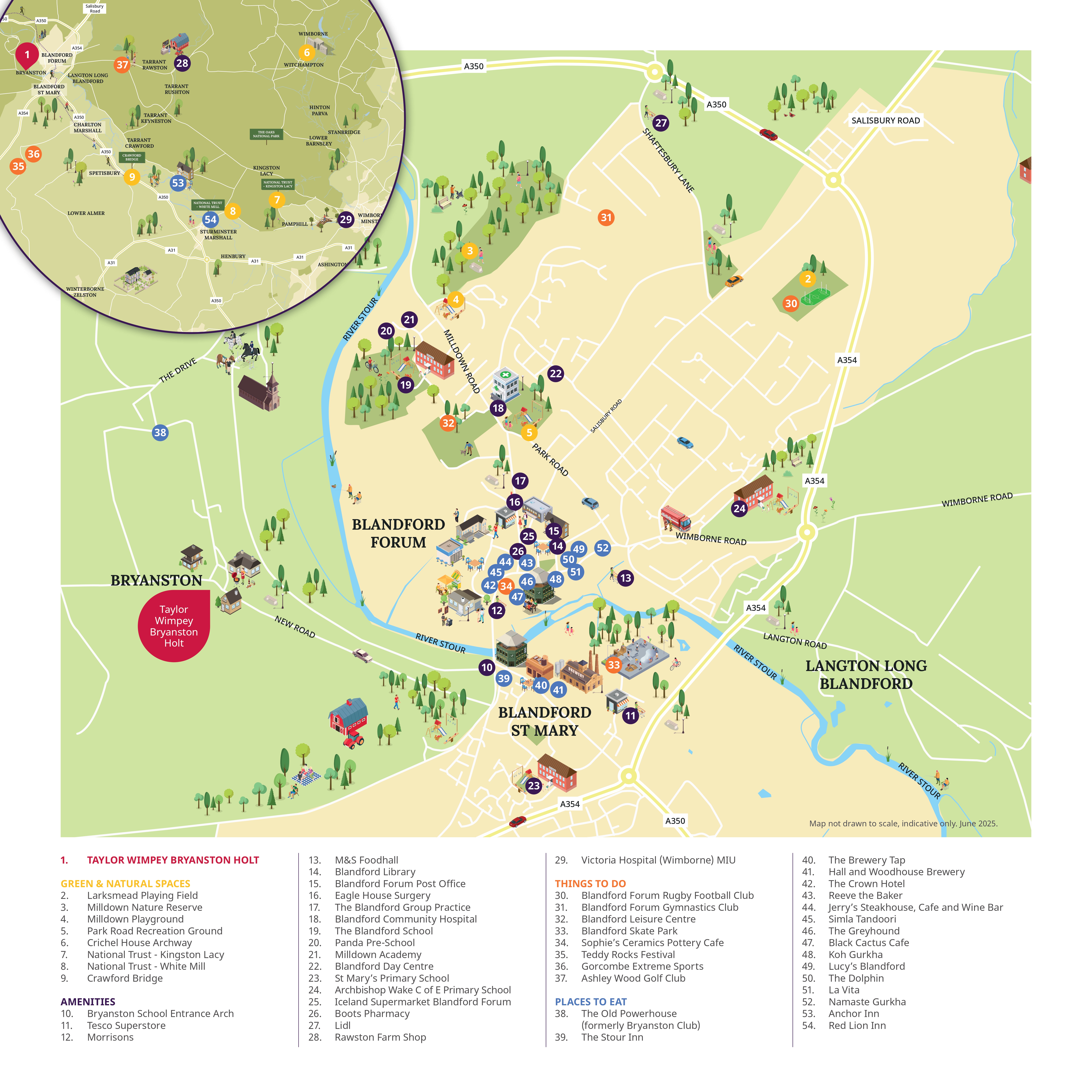 Map showing the activities and attractions around Bryanston Holt