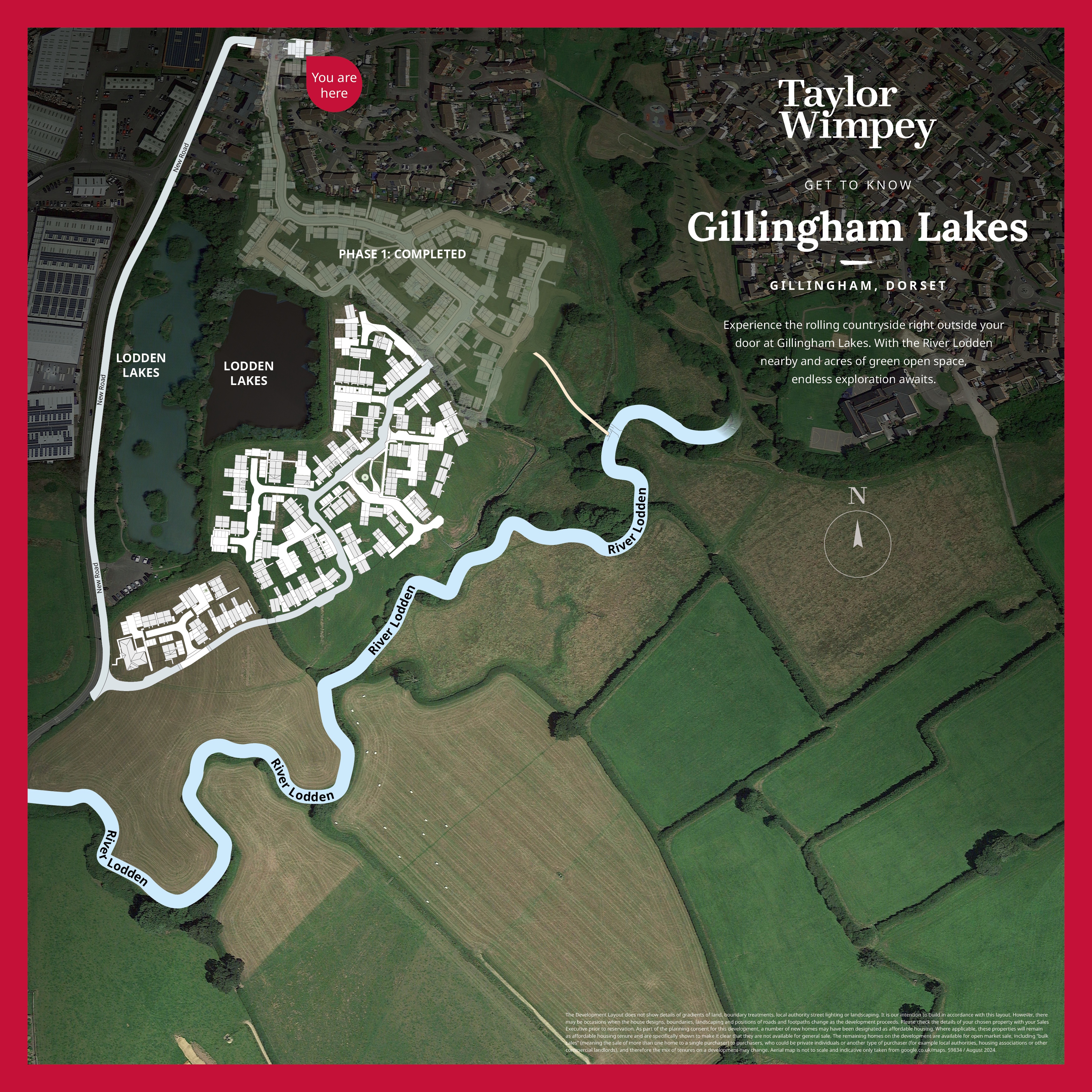 An aerial view of the surrounding green open space around Gillingham Lakes