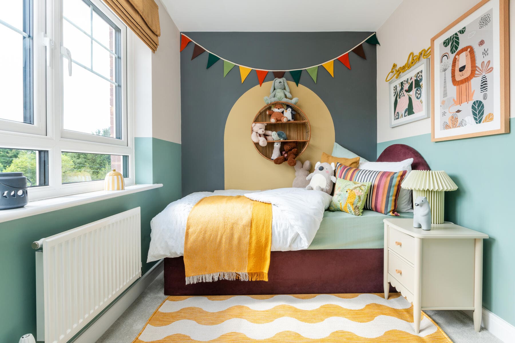 Single bed with bedside table