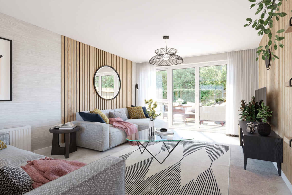 Living room with French doors
