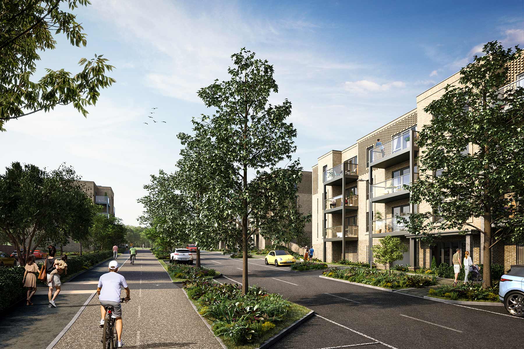 Artist impression of a street scene at Wycombe View