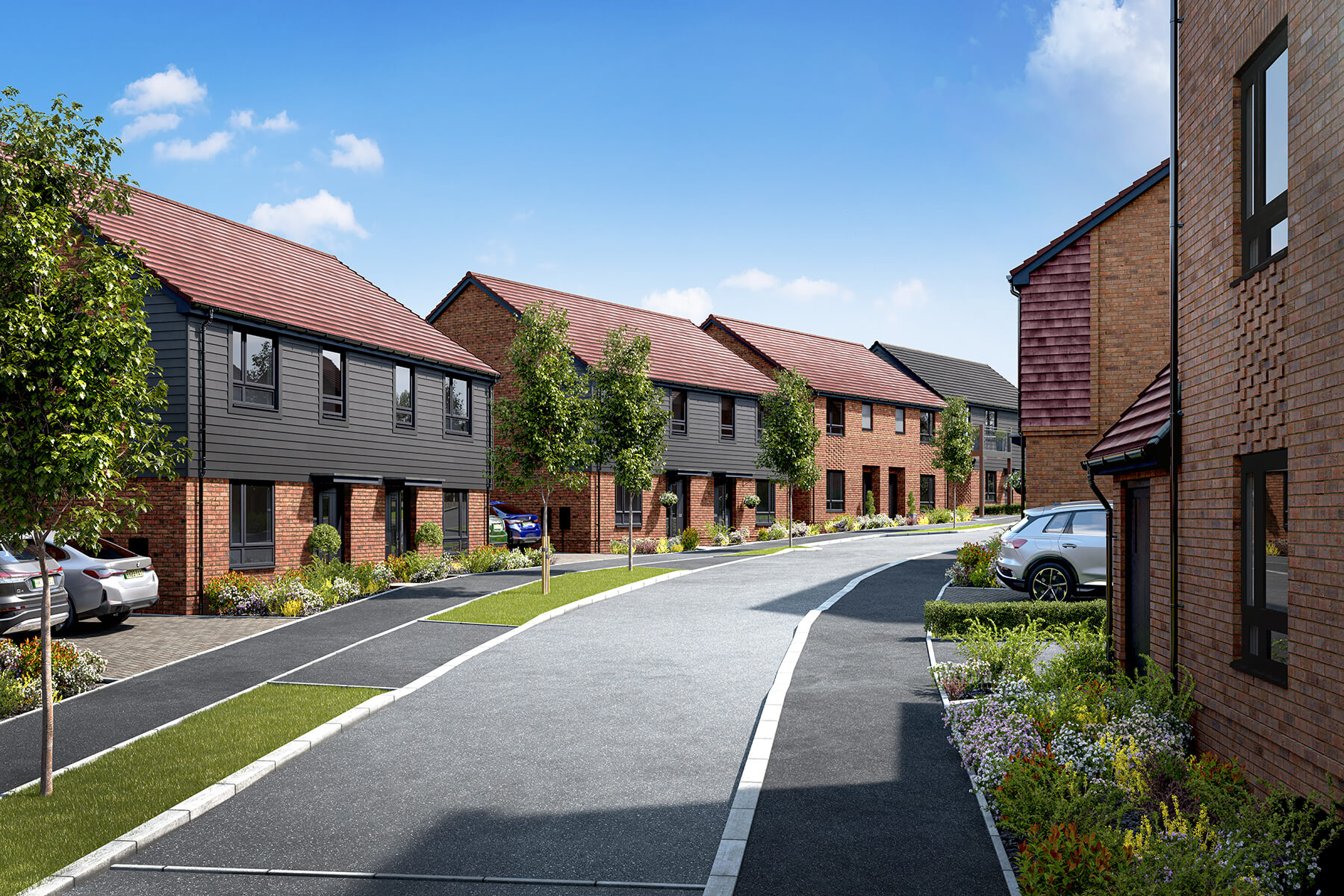 Artist Impression of a street scene at Taylor Wimpey at Mindenhurst