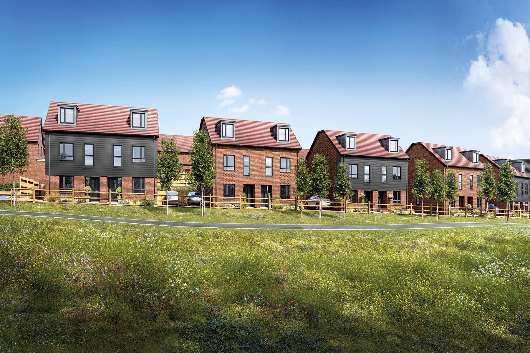 Artist Impression of a street scene at Taylor Wimpey at Mindenhurst