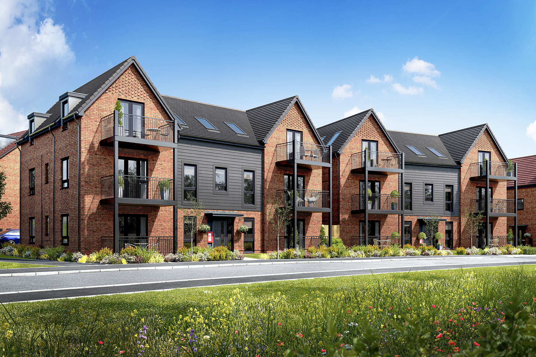 Artist Impression of a street scene at Taylor Wimpey at Mindenhurst