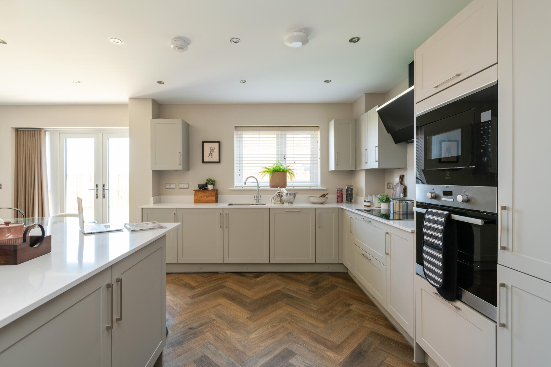 The kitchen provides ample storage space