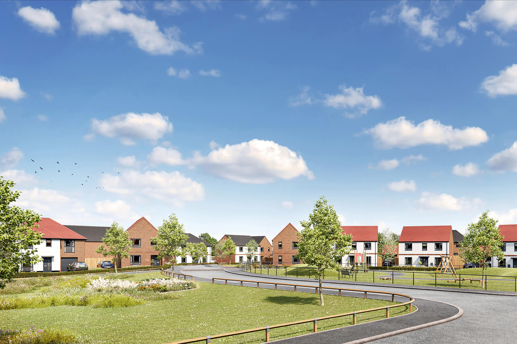 Artists impression of a street scene at Frobisher Meadows