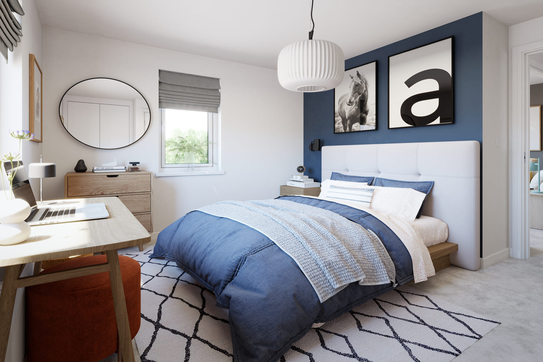 Double bed with desk