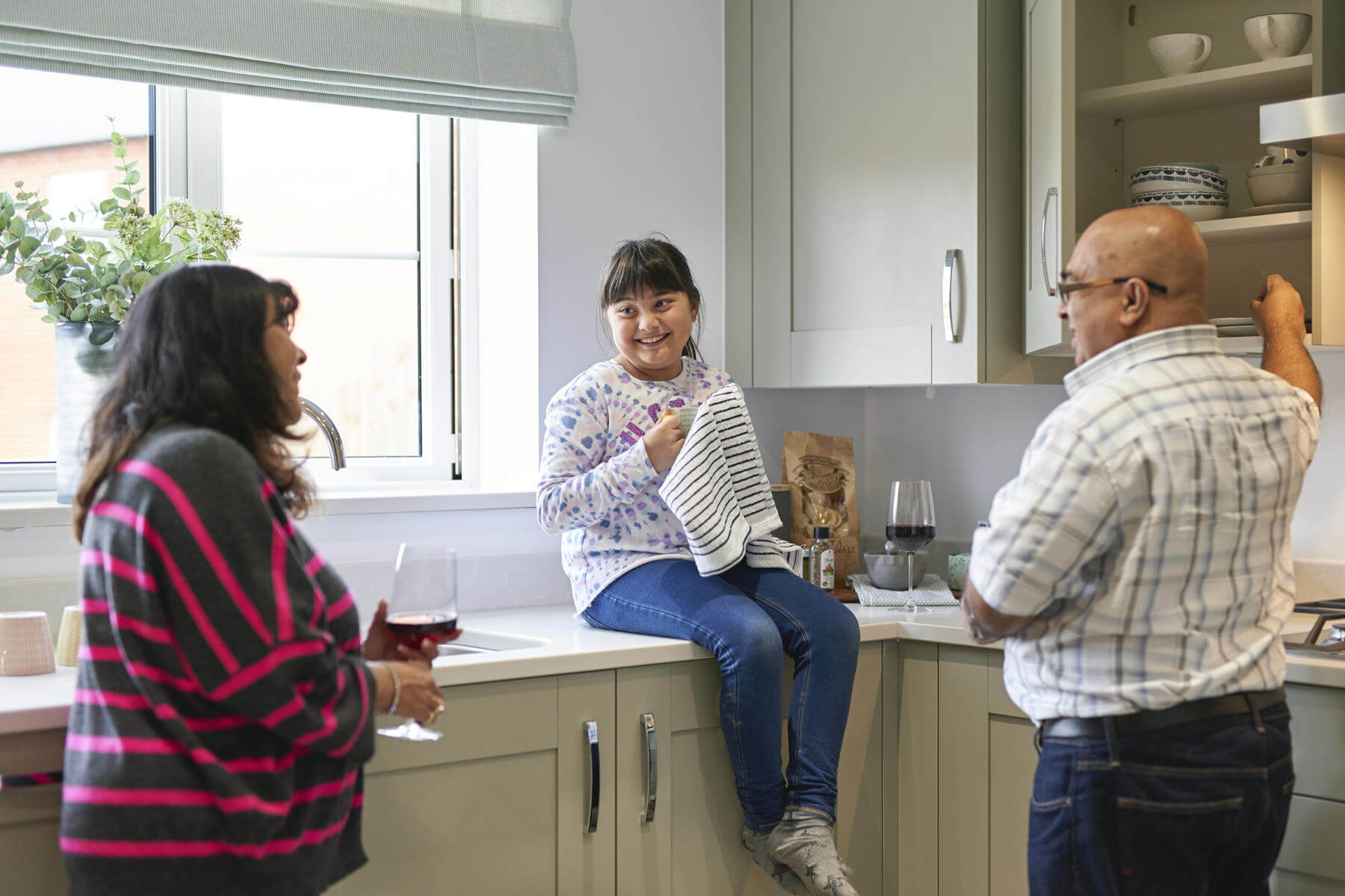Family in their new kitchen