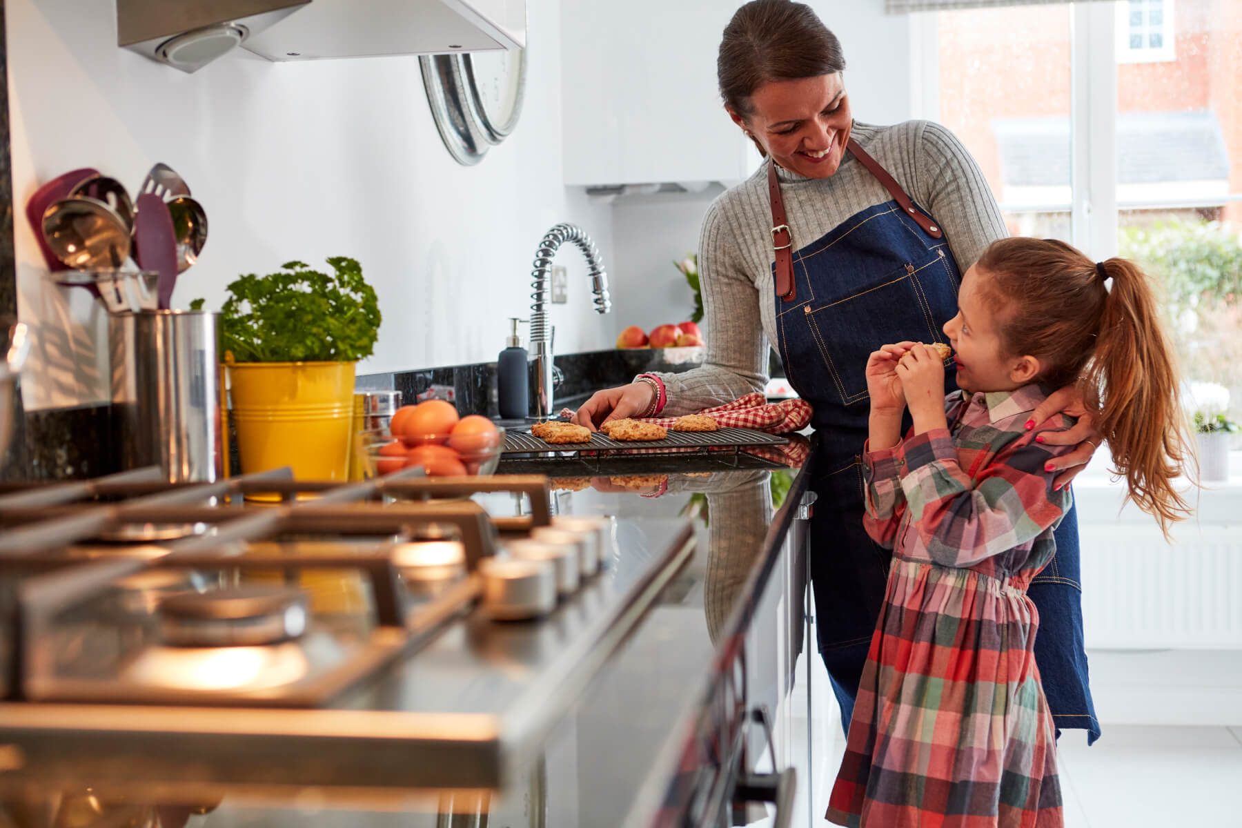 Mother and daughter baking
