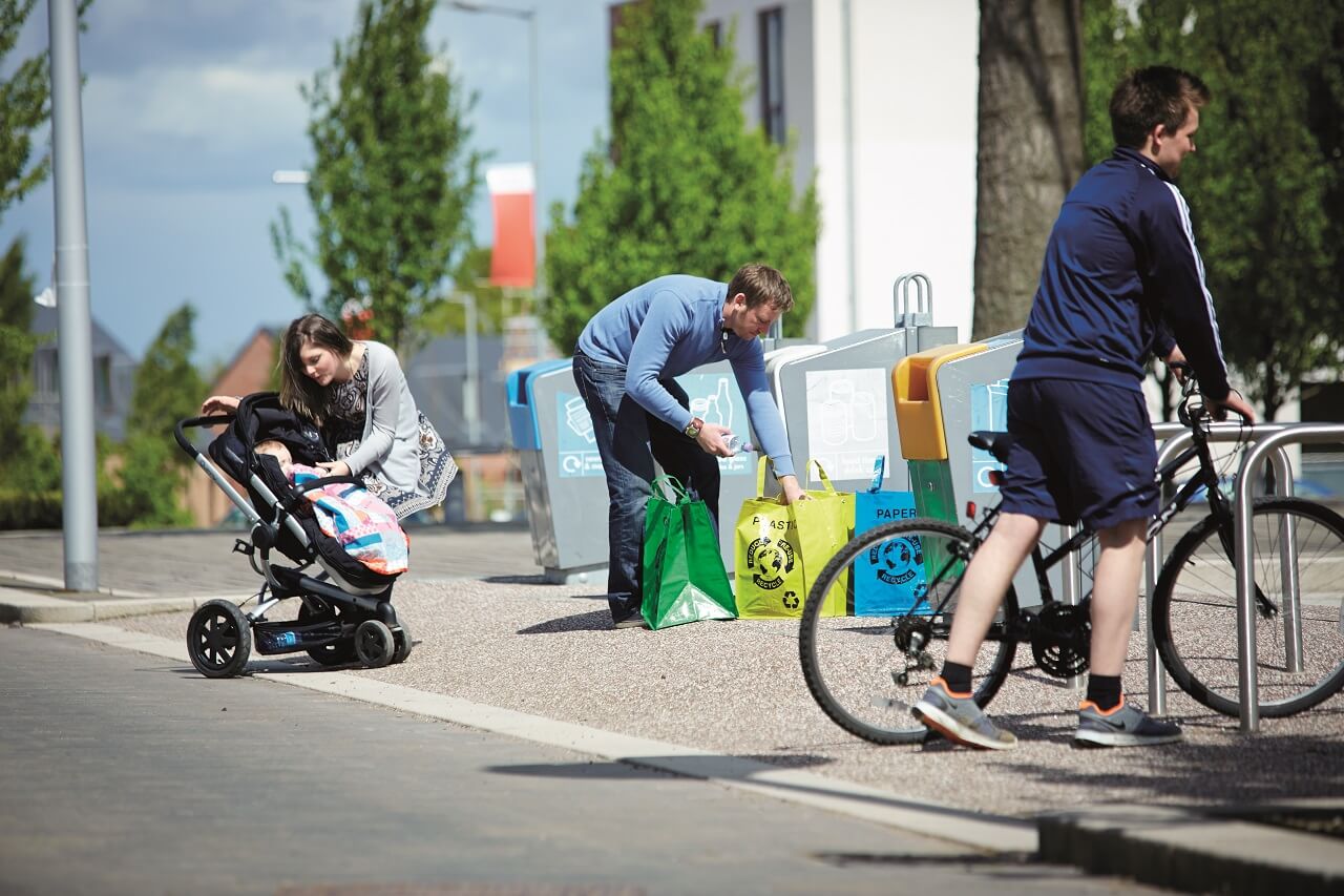 People visiting recycling point