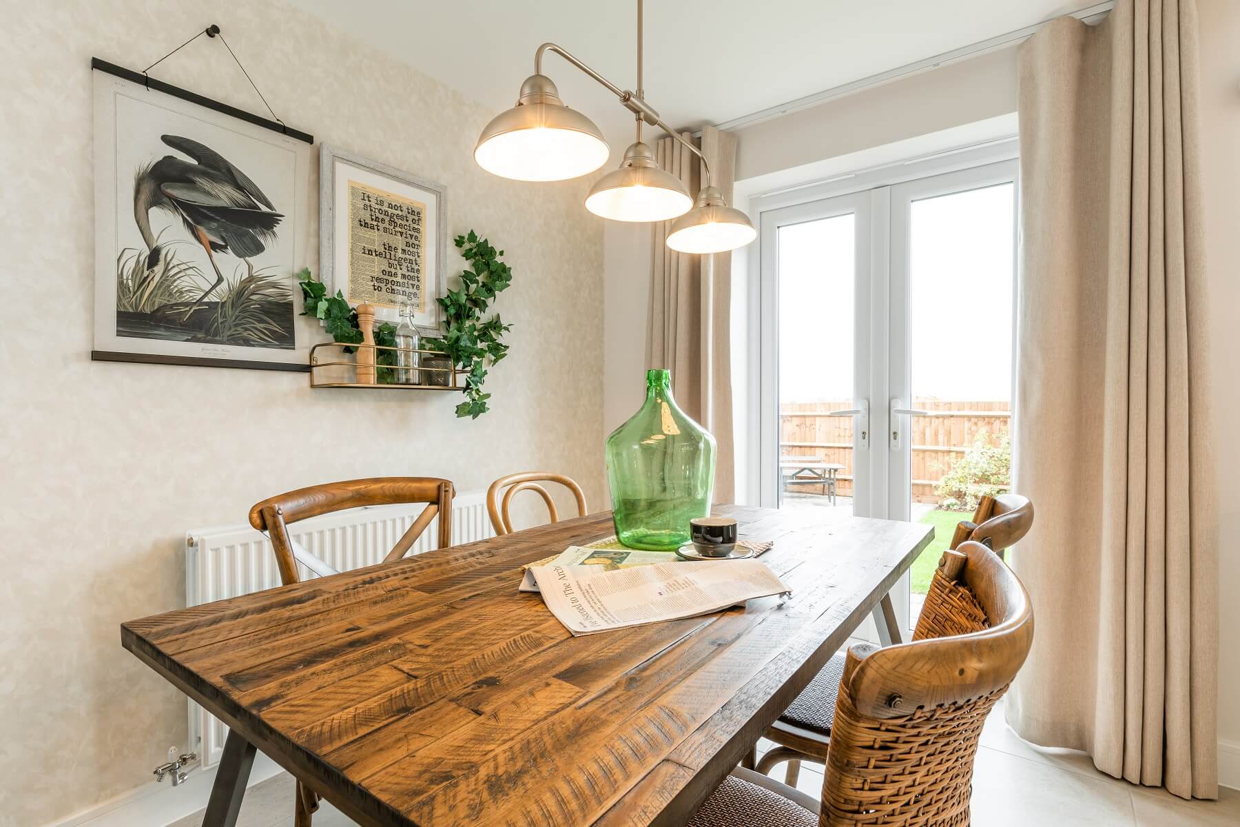 Oak dining table in dining room