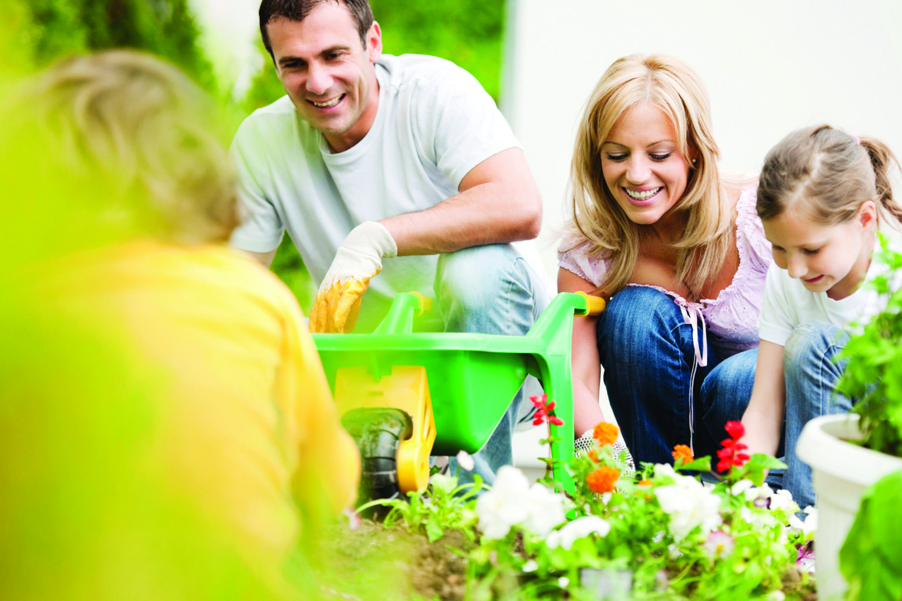 Family playing in garden