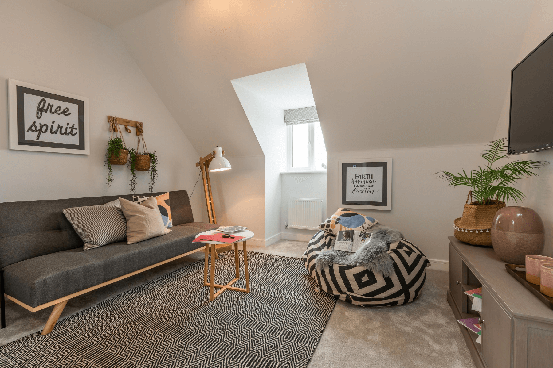 Living room with wall mounted TV