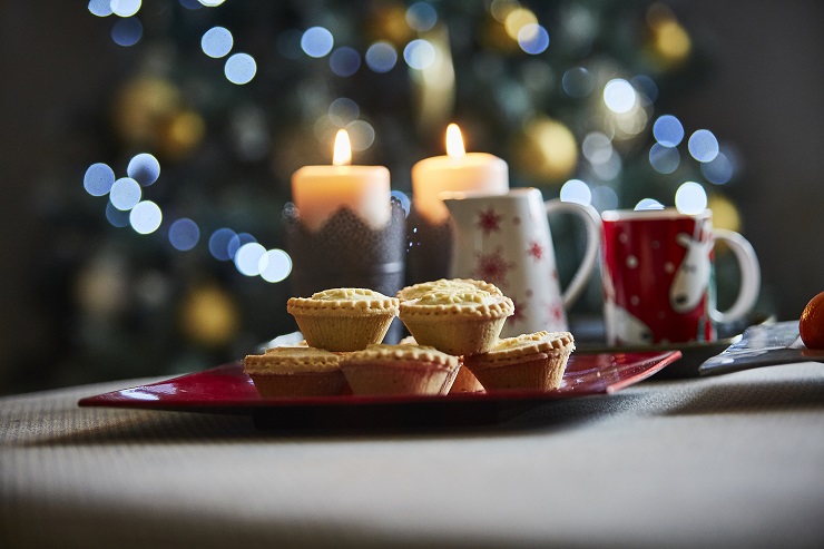 Mince pies in front of Christmas tree