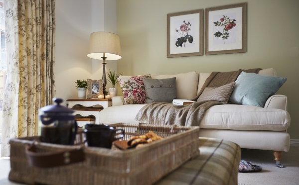 Sofa with layered pillows