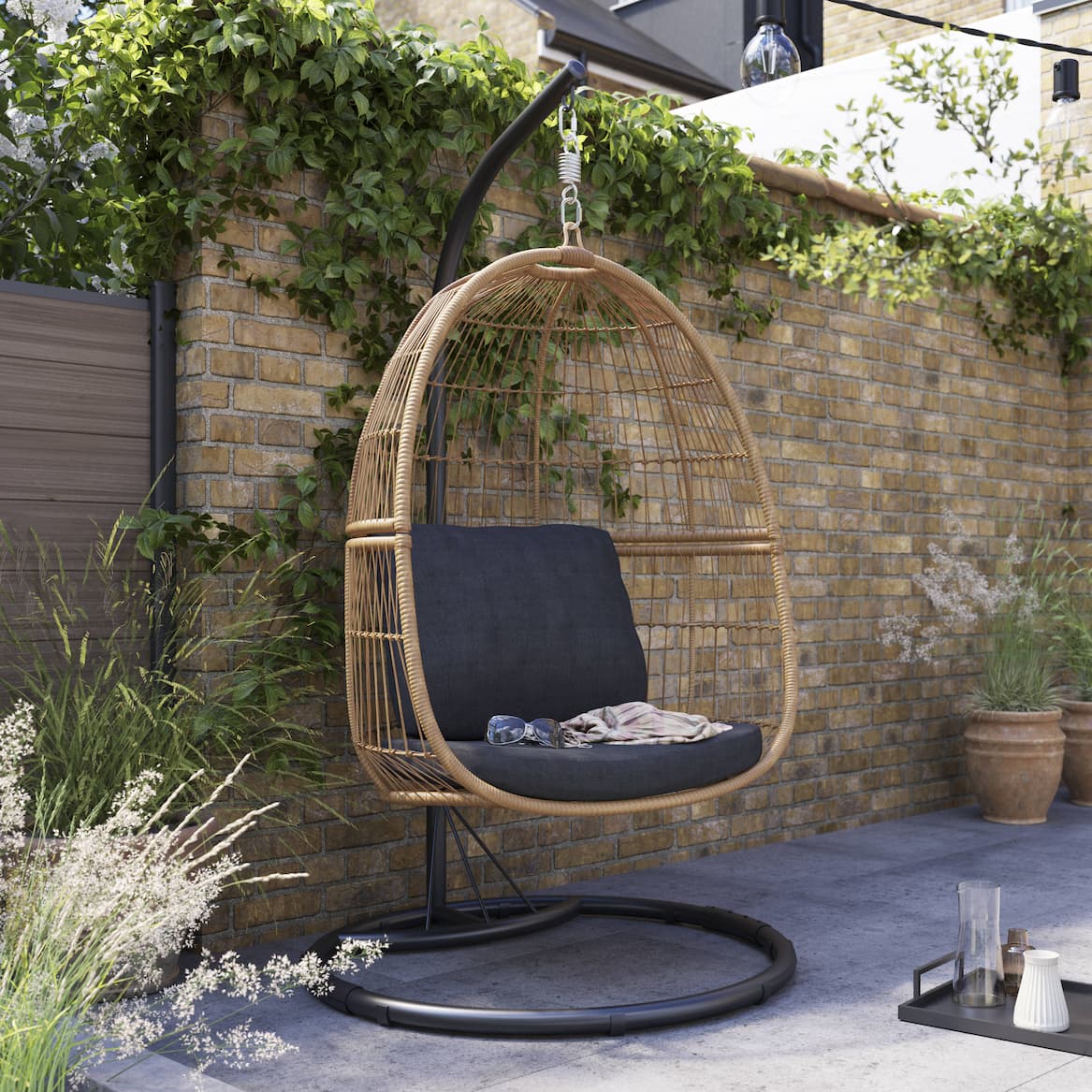 GoodHome Rattan effect Hanging Egg Chair by B&Q