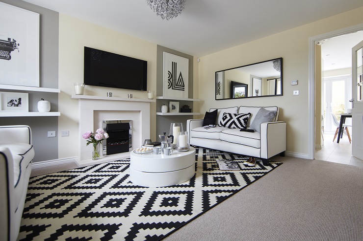Living room with geometric carpet