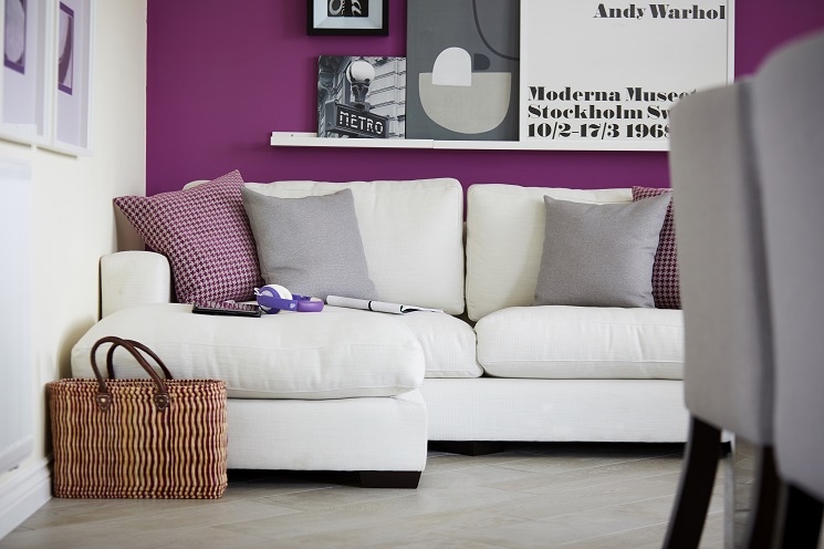 Living room with pink walls