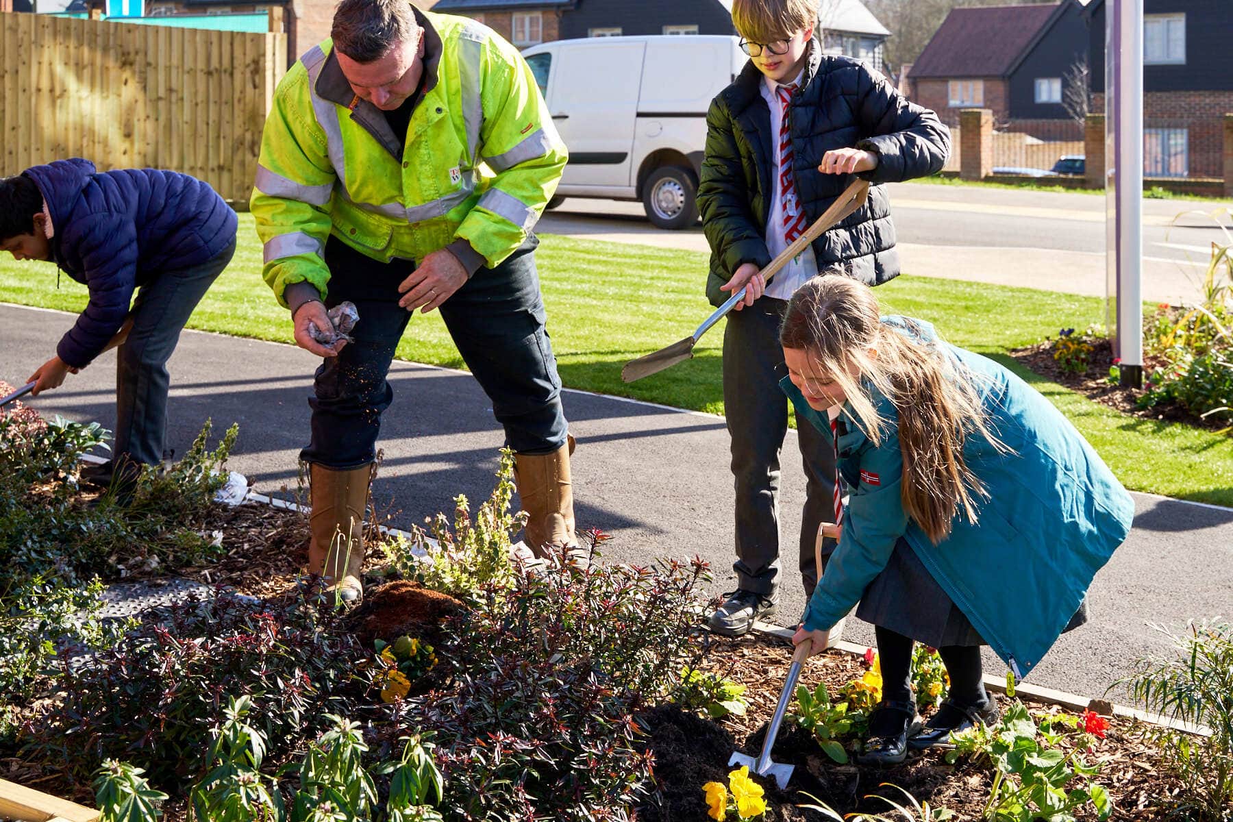 School kids planting