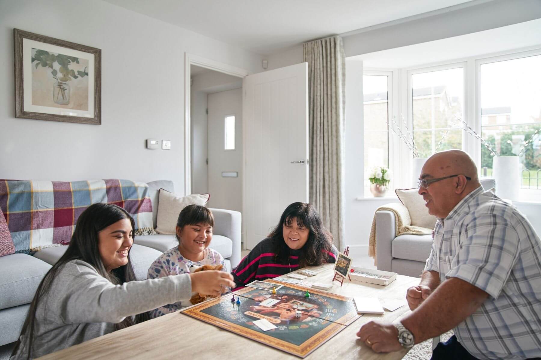 Family enjoying a board game