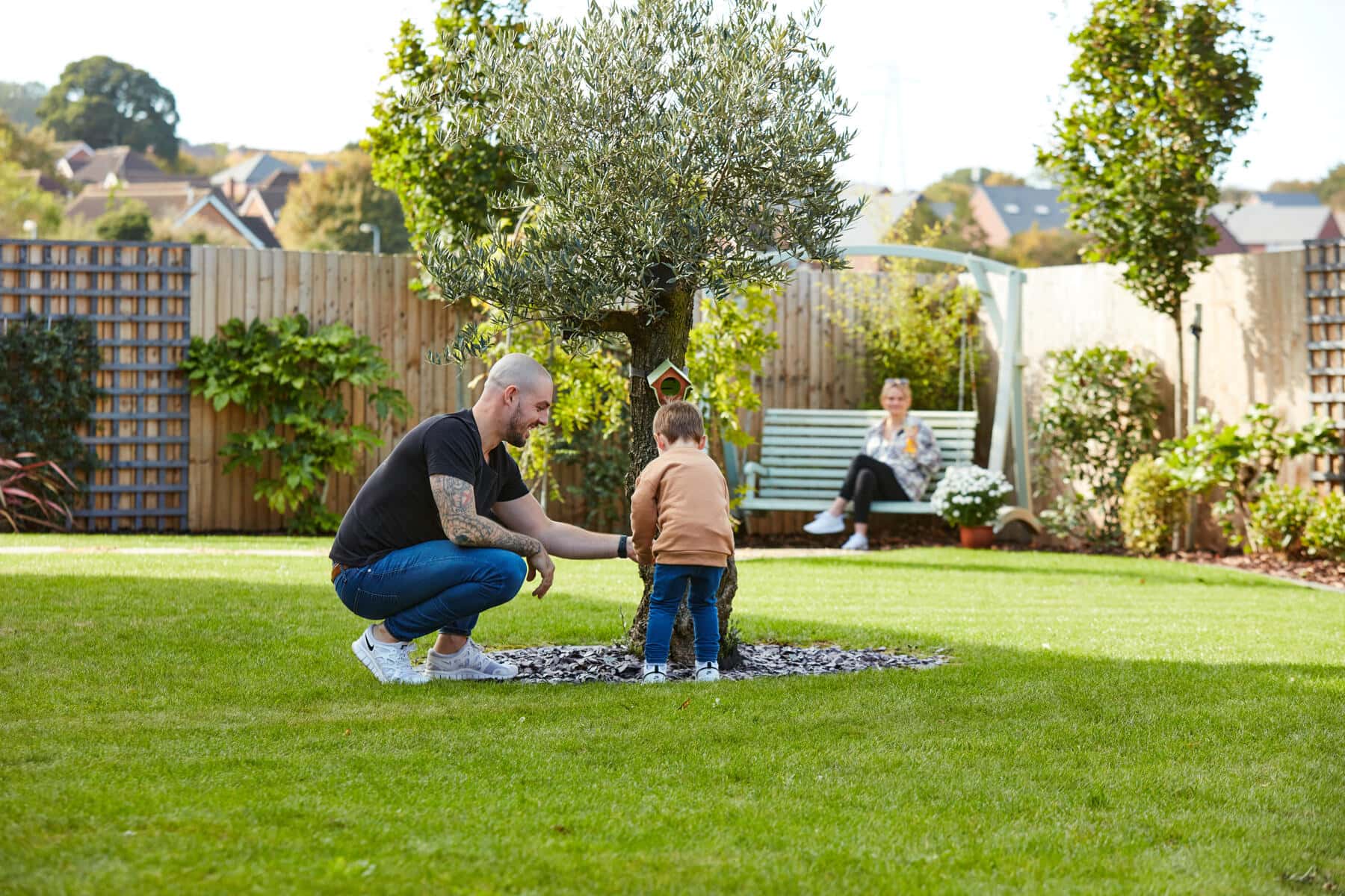 Family in garden