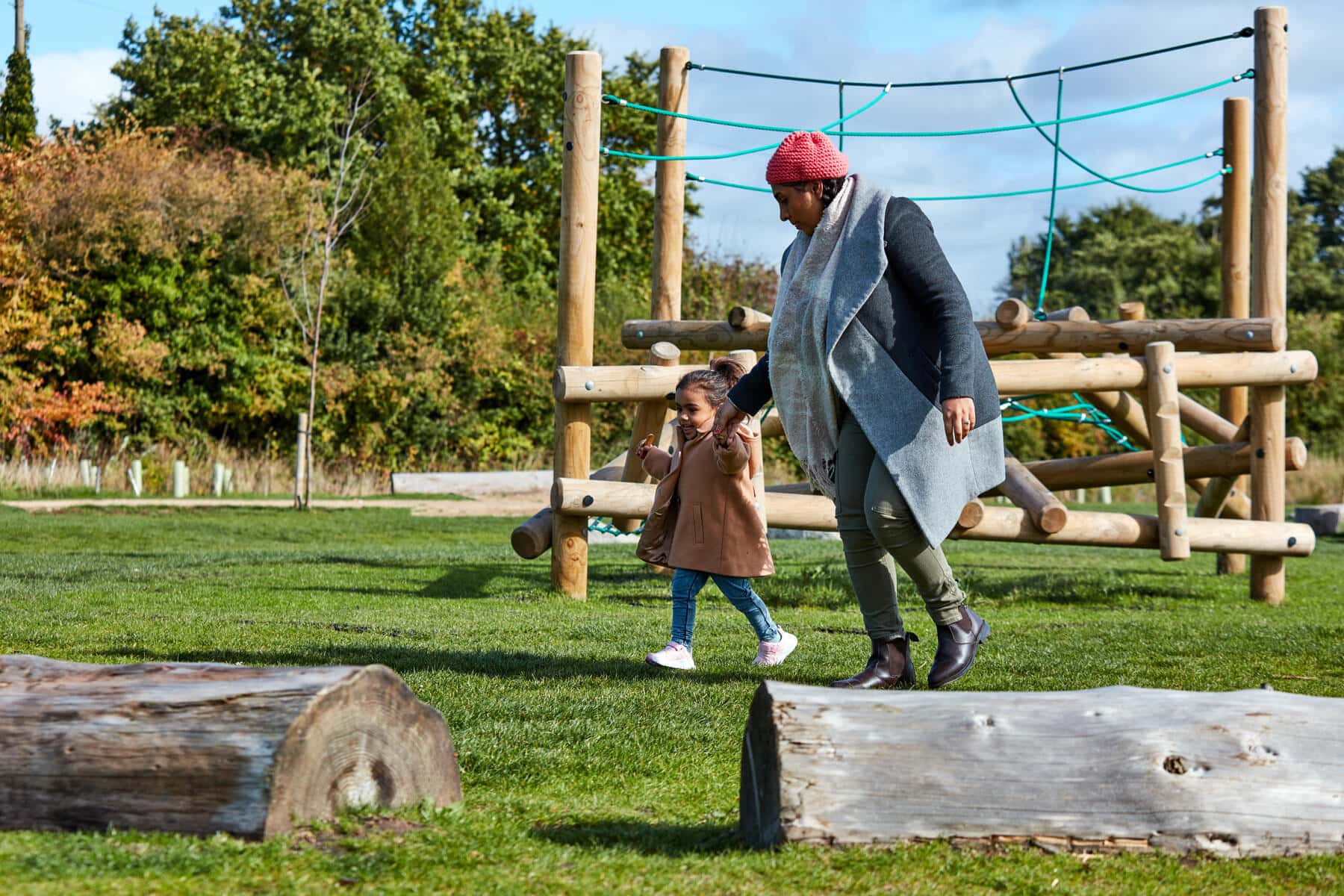Mother and daughter in park