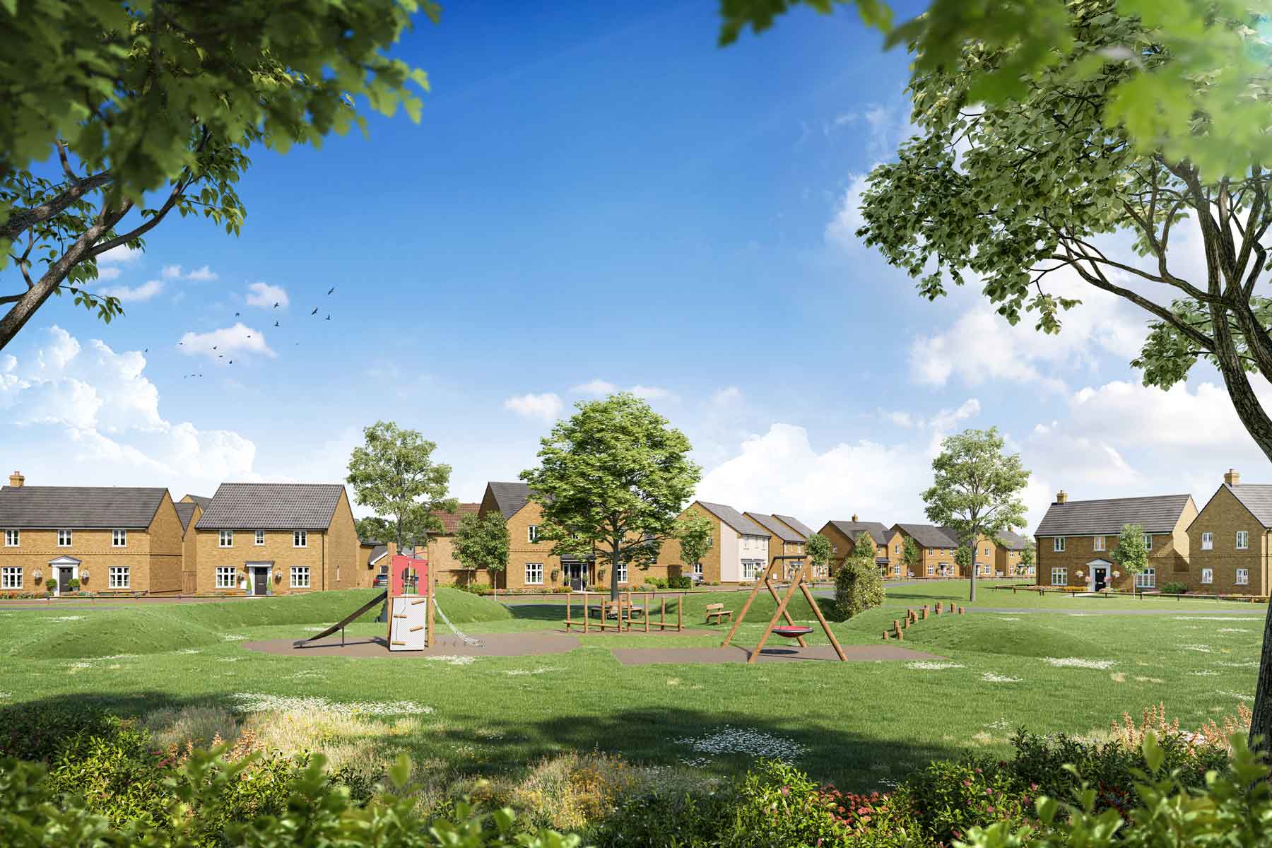 Lantern Croft street scene with play park green space