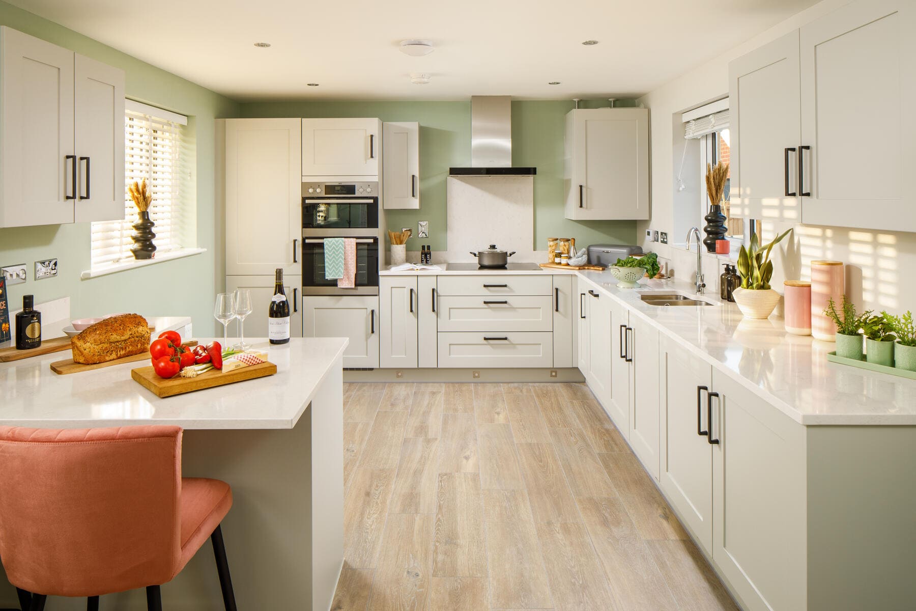 Kitchen cupboards with breakfast bar