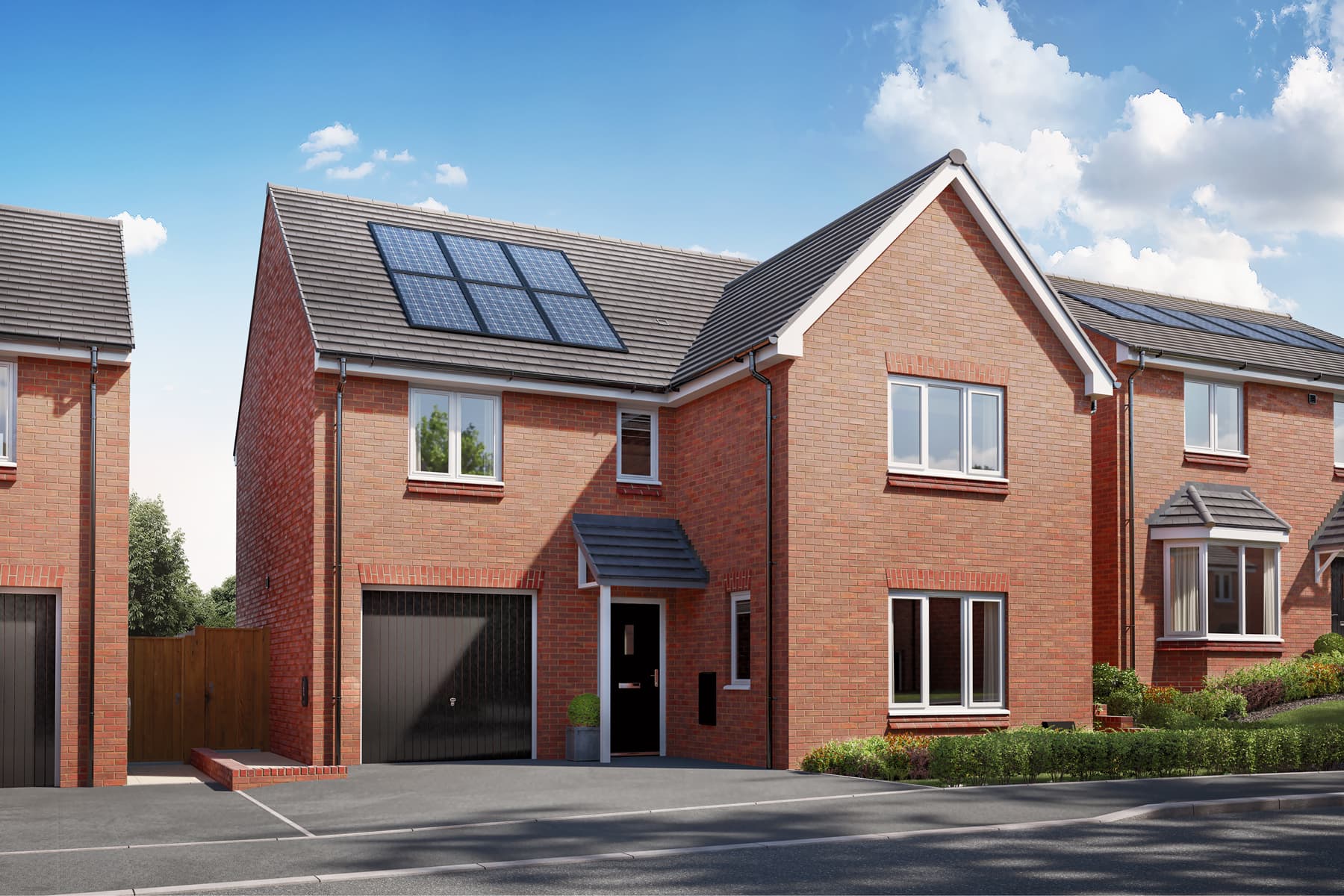 Each home features solar panels, triple glazing and EV car charging points