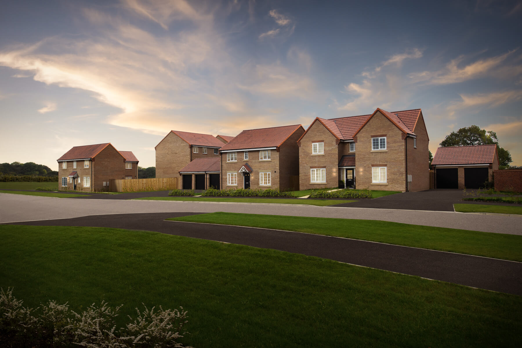 The sun setting at our Trinity Fields development