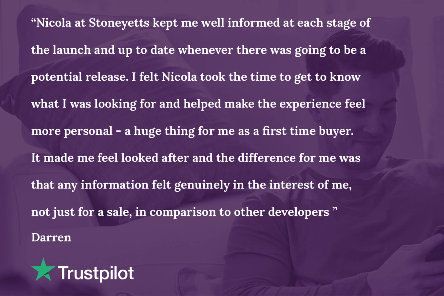 Trustpilot review from customer about development Stoneyetts View Moodiesburn