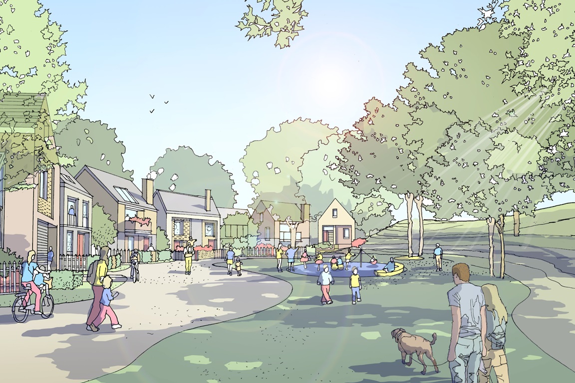Artists impression of typical Taylor Wimpey development and greenspace