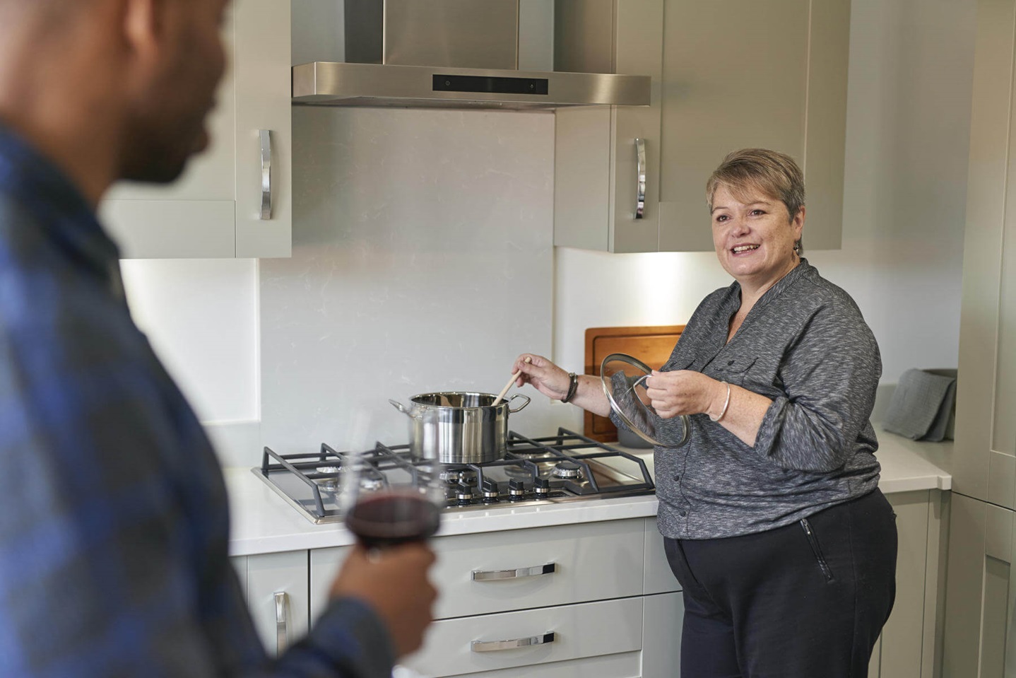 Customers enjoying their new kitchen