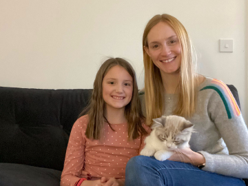 Mother and daughter with cat