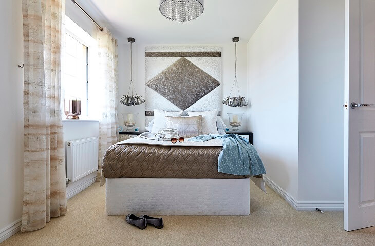 White bedroom with diamond headboard