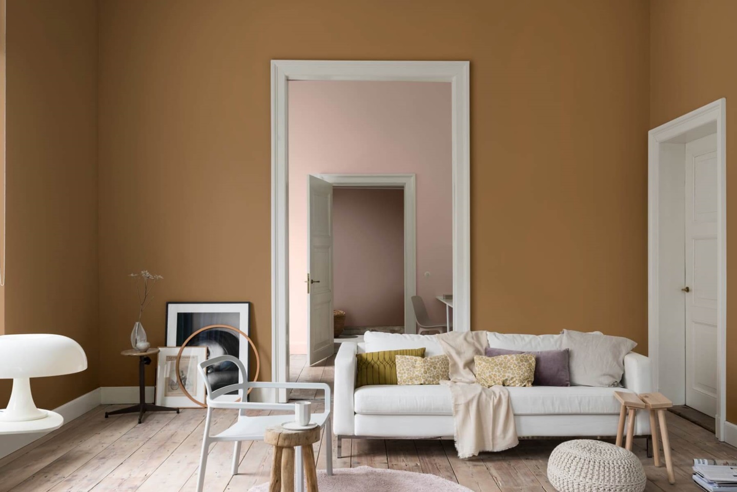 Living room wall painted in Dulux Spiced Honey