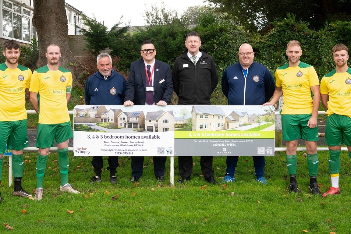 Feniscowles and Pleasington FC with Taylor Wimpey and Barratt Homes representatives